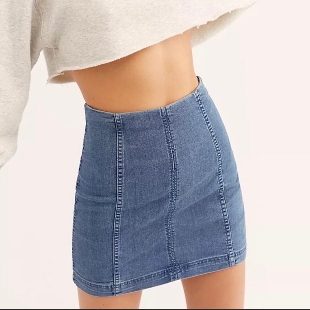 FREE PEOPLE Modern Femme Denim Mini Skirt Hickory 12 - Picture 10 of 11
